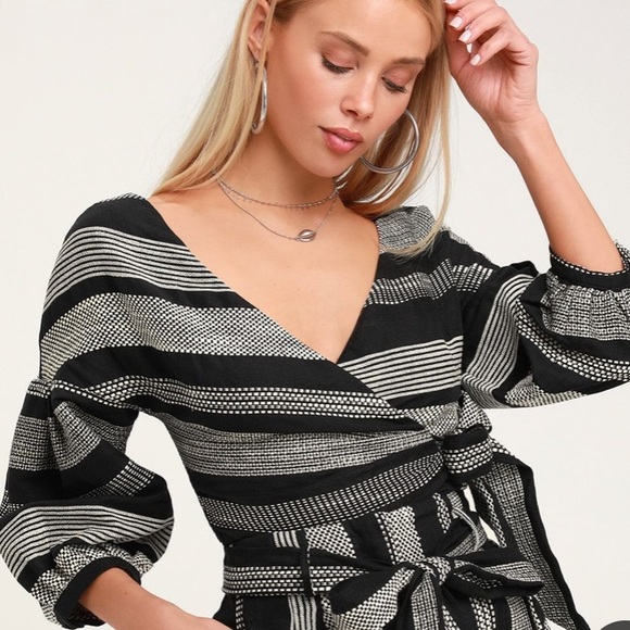 Honey Punch Tops - Honey Punch B&W Faux Front Tie Top